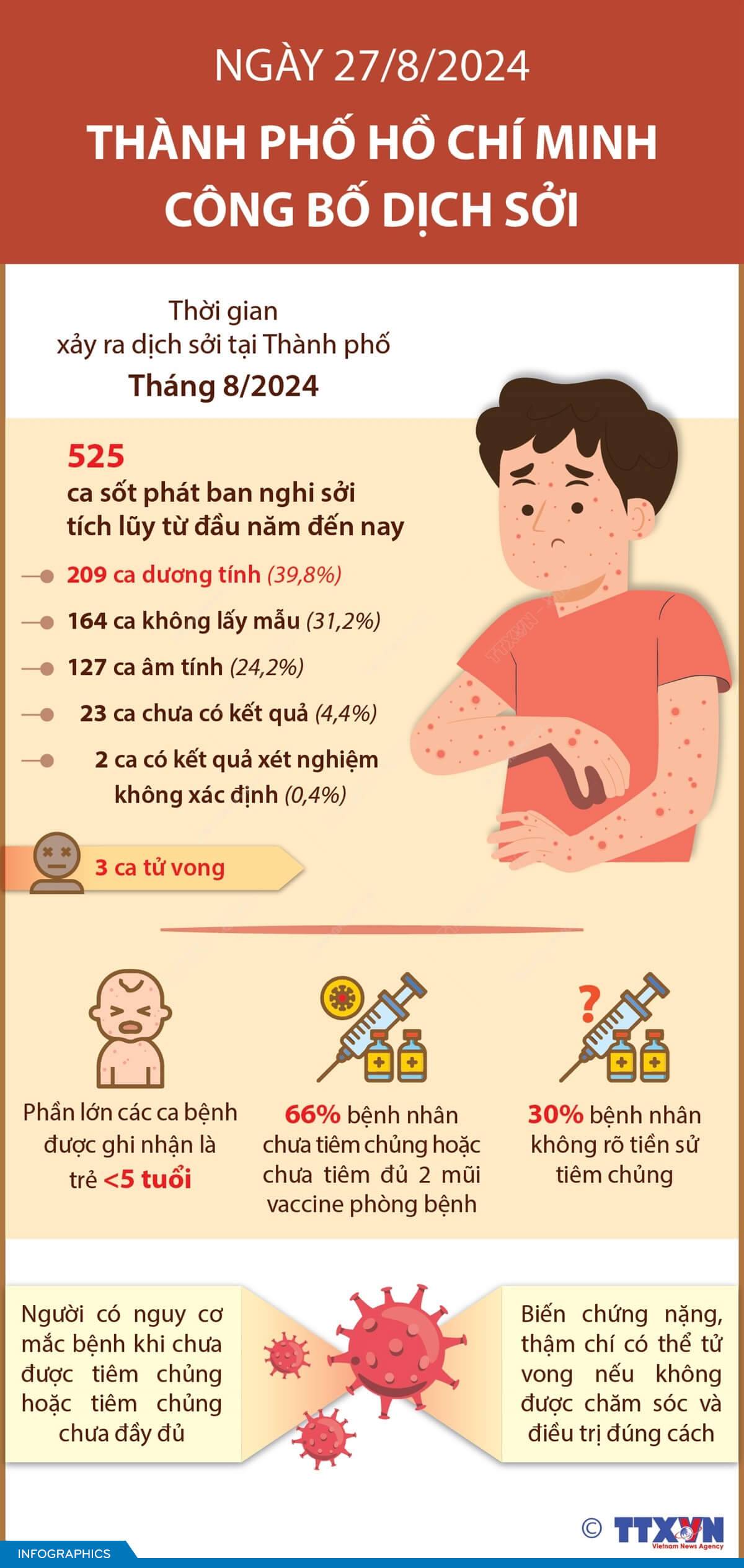 Thành phố Hồ Chí Minh công bố dịch sởi ngày 28/8/2024